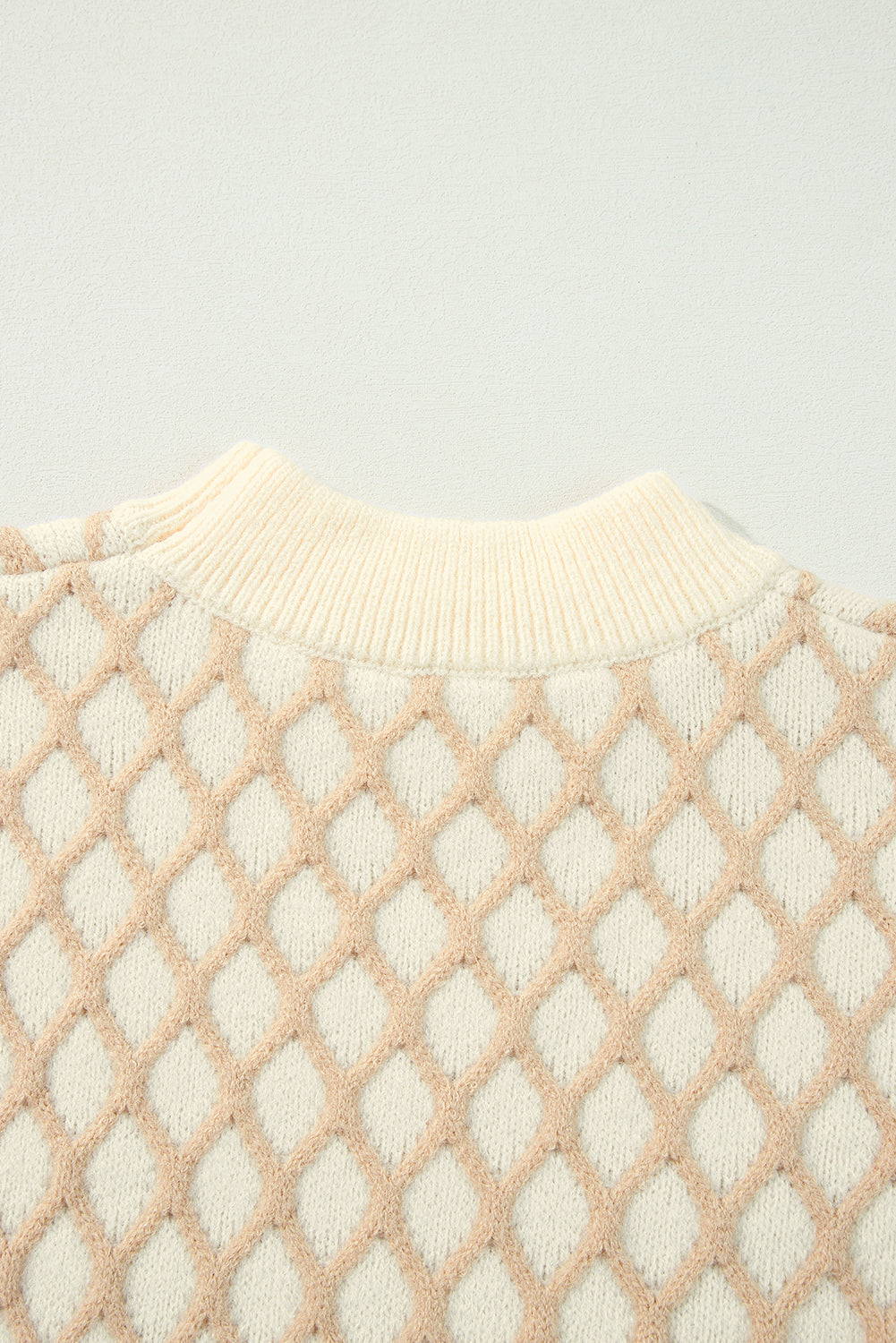 Oatmeal Diamond Knit Drop Shoulder Loose Sweater Sweaters JT's Designer Fashion