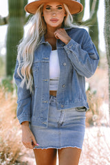 Wild Wind Washed Oversize Pocketed Denim Jacket Denim Jackets JT's Designer Fashion