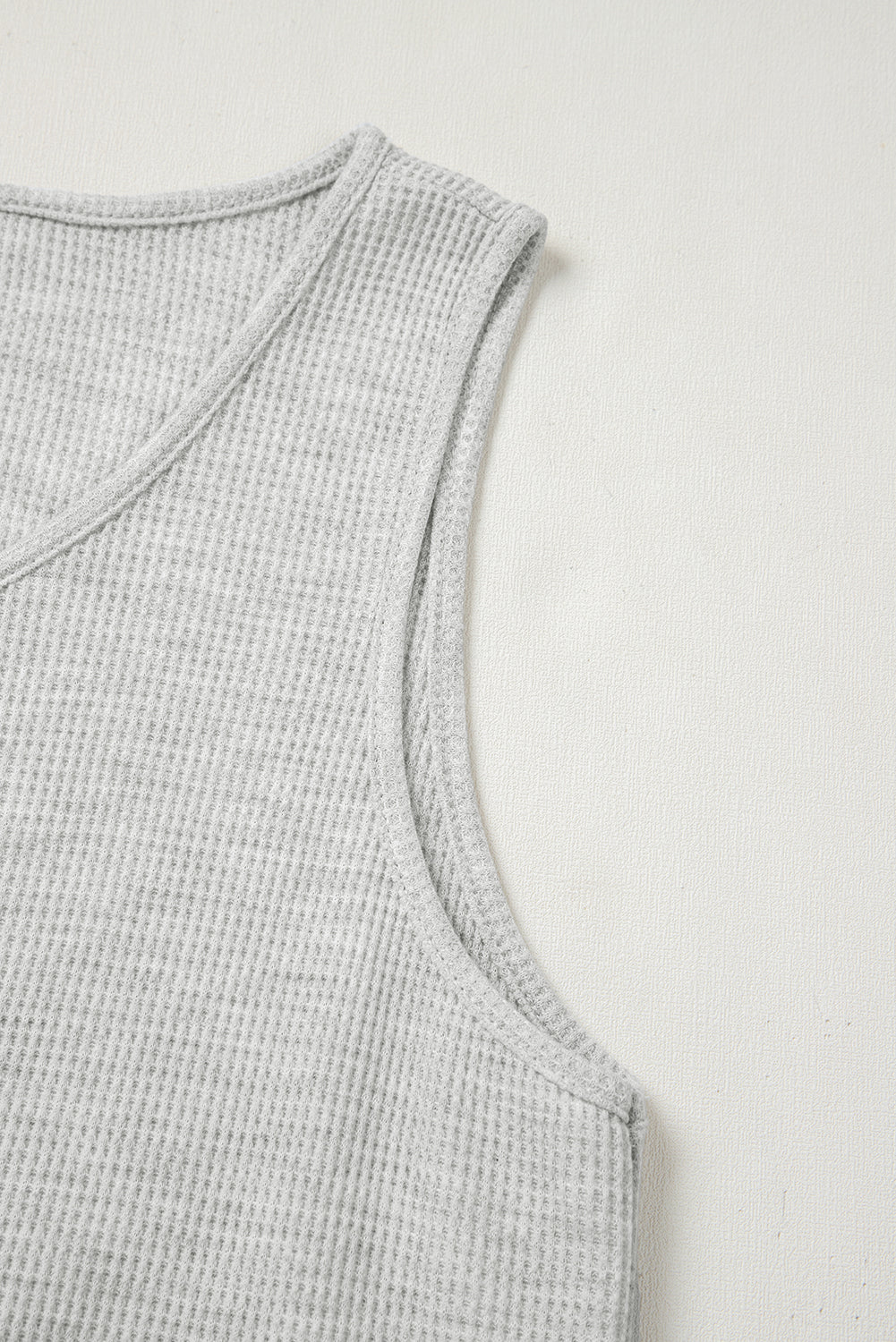 Light Grey Waffle Knit Sleeveless Buttoned Front Drawstring Waist Romper Jumpsuits & Rompers JT's Designer Fashion