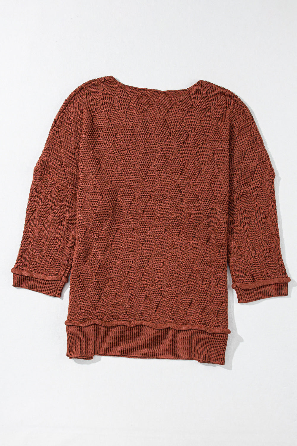 Gold Flame Solid Color Textured Crew Neck Loose Sweater Sweaters JT's Designer Fashion