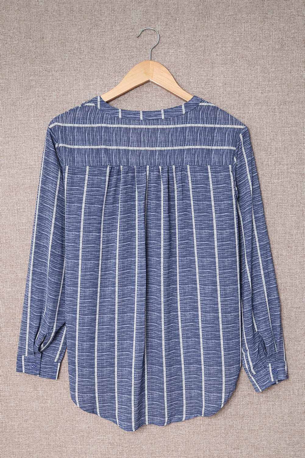 Blue Striped V Neck Pocket Long Sleeve Top Long Sleeve Tops JT's Designer Fashion