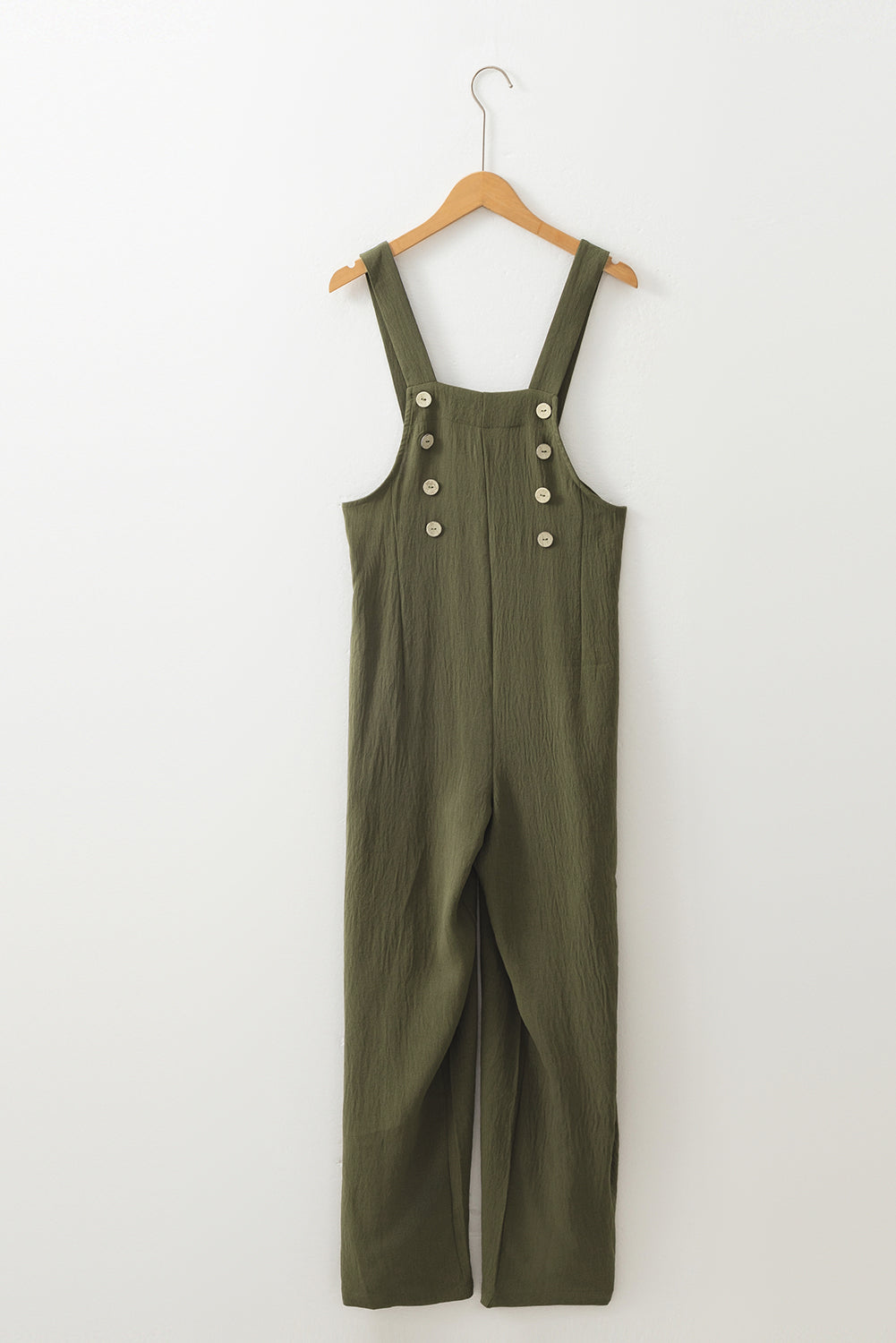Jungle Green Solid Color Buttoned Straight Leg Overall Jumpsuits & Rompers JT's Designer Fashion