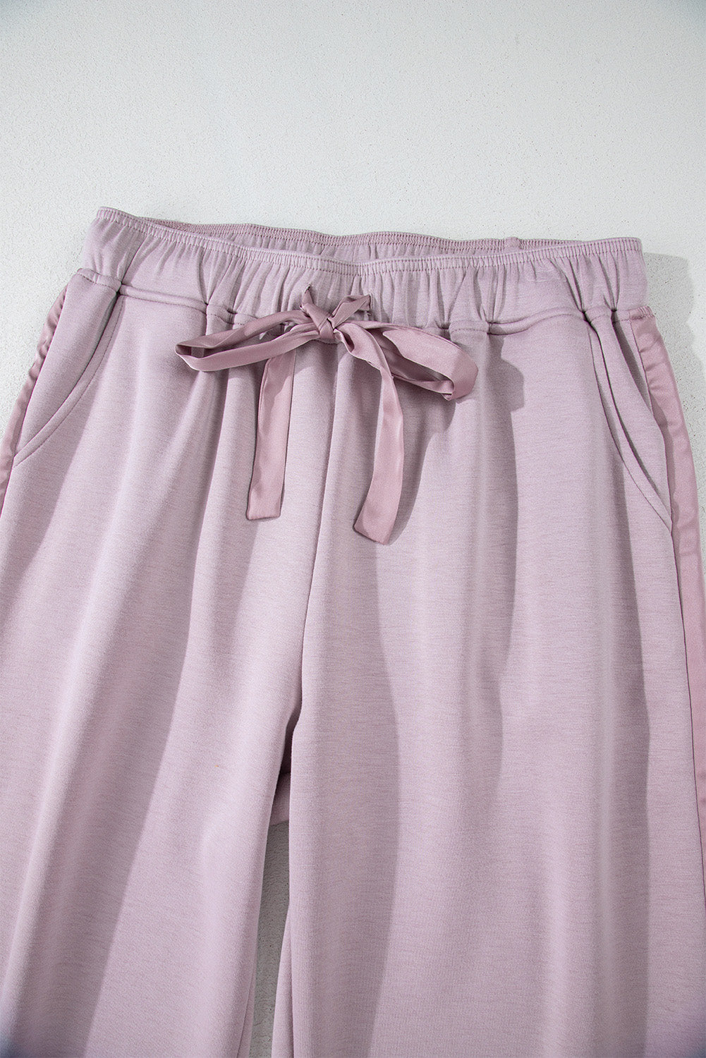Orchid Petal Drawstring Waist Satin Stripe Patch Straight Leg High Waist Pants Pants & Culotte JT's Designer Fashion