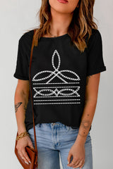 Black Western Pattern Print Slim Fit Crew Neck T Shirt Graphic Tees JT's Designer Fashion