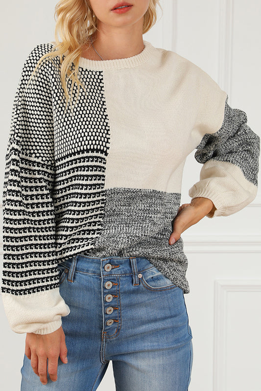 Black Neutral Colorblock Tie Back Sweater Sweaters & Cardigans JT's Designer Fashion