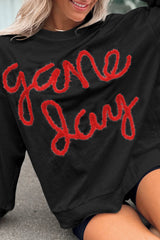 Black Tinsel Game Day Drop Shoulder Graphic Sweatshirt Sweatshirts & Hoodies JT's Designer Fashion
