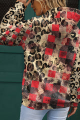 Brown Leopard Plaid Bleached Print Kangaroo Pocket Hoodie Sweatshirts & Hoodies JT's Designer Fashion