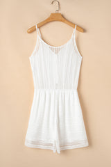 White Lace Spaghetti Strap V Neck Loose Fit Romper Jumpsuits & Rompers JT's Designer Fashion