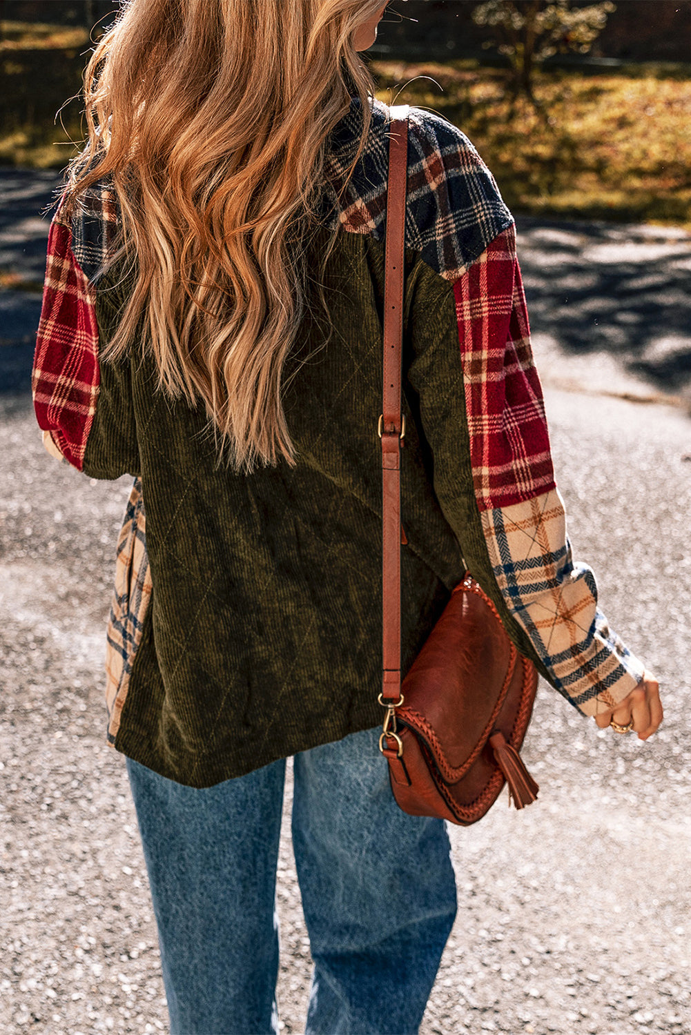 Red Mixed Plaid Patchwork Retro Shacket Plaid Shackets JT's Designer Fashion