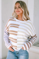 Stripe Blocked Drop Shoulder Slouchy Sweater Sweaters JT's Designer Fashion