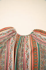 Red Bohemian Floral Print Buttoned V Neck Ruffle Tiered Dress Floral Dresses JT's Designer Fashion