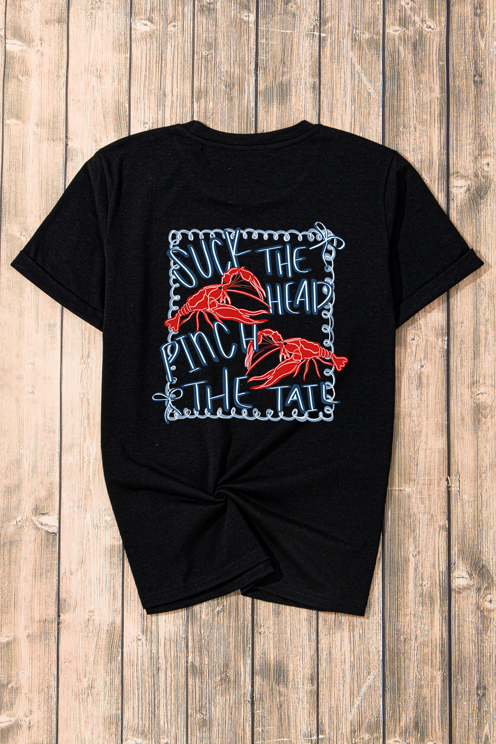 Black Girlie Bow Crawfish Printed T Shirt Graphic Tees JT's Designer Fashion