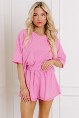 Sachet Pink Loose Fit Half Sleeve T Shirt and High Waist Skirt Set Two Piece Dresses JT's Designer Fashion