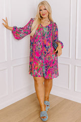 Rose Plus Size Abstract Floral Print Pleated Loose Dress Plus Size Mini Dresses JT's Designer Fashion