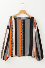 Orange Polka Dot Vertical Striped Printed Puff Sleeve Blouse Blouses & Shirts JT's Designer Fashion