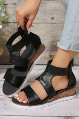 Black Crisscross Detail Hollowed Leather Gladiator Sandals Sandals JT's Designer Fashion
