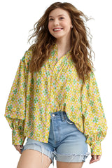 Green Boho Floral Print Frilly Detail Puff Sleeve Shirt Blouses & Shirts JT's Designer Fashion