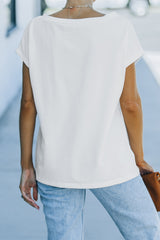 white Sequin St Patrick Clover Patch Pocket Loose Tee Graphic Tees JT's Designer Fashion