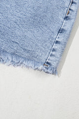 Beau Blue Rhinestone Light Wash Raw Hem High Waist Denim Shorts Denim Shorts JT's Designer Fashion
