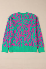 Green Abstract Print Ribbed Trim Baggy Sweater Sweaters JT's Designer Fashion
