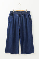 Real Teal Plus Size Drawstring High Waist Wide Leg Casual Jeans Plus Size Bottoms JT's Designer Fashion