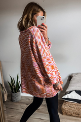 Orange Vibrant Abstract Print Drop Shoulder V Neck Tunic Oversized Sweater Sweaters JT's Designer Fashion