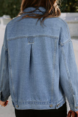 Wild Wind Washed Oversize Pocketed Denim Jacket Denim Jackets JT's Designer Fashion