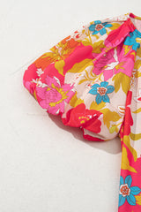 Pink Floral Print Bubble Short Sleeve Dress Floral Dresses JT's Designer Fashion