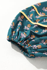 Skobeloff Floral Contrast Trim Square Neck Puff Sleeve Dress Floral Dresses JT's Designer Fashion