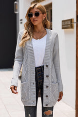 Gray Front Pocket and Buttons Closure Cardigan Sweaters & Cardigans JT's Designer Fashion