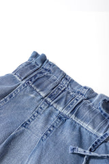 Dusk Blue Raw Hem Lace-up High Waist Plus Size Denim Shorts Plus Size Bottoms JT's Designer Fashion