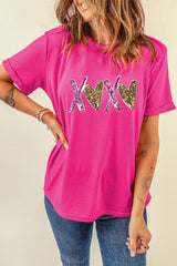 Rose Red Heart XOXO Graphic Crewneck Valentines T Shirt Graphic Tees JT's Designer Fashion