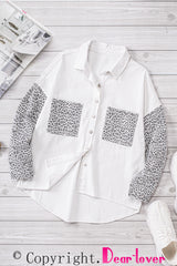 White Contrast Leopard Denim Jacket Denim Jackets JT's Designer Fashion