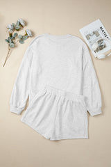 Light Grey Girly Bow Embroidered Detail Puff Sleeve Pullover 2pcs Short Set Short Sets JT's Designer Fashion