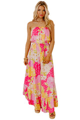Multicolour Floral Print Ruffled High Waist Tube Top Loose Jumpsuit Jumpsuits & Rompers JT's Designer Fashion