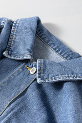 Light Blue Washed Oversize Pocketed Denim Jacket Denim Jackets JT's Designer Fashion