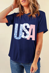 Blue USA Graphic July 4th Crew Neck T Shirt Graphic Tees JT's Designer Fashion