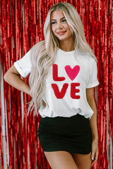 White Heart LOVE Graphic Valentines T Shirt Graphic Tees JT's Designer Fashion