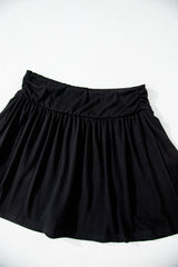 Black Wide Waistband Ruched Skort Casual Shorts JT's Designer Fashion