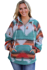 Multicolor Aztec Print Zipped Split Neck Hoodie Sweatshirts & Hoodies JT's Designer Fashion