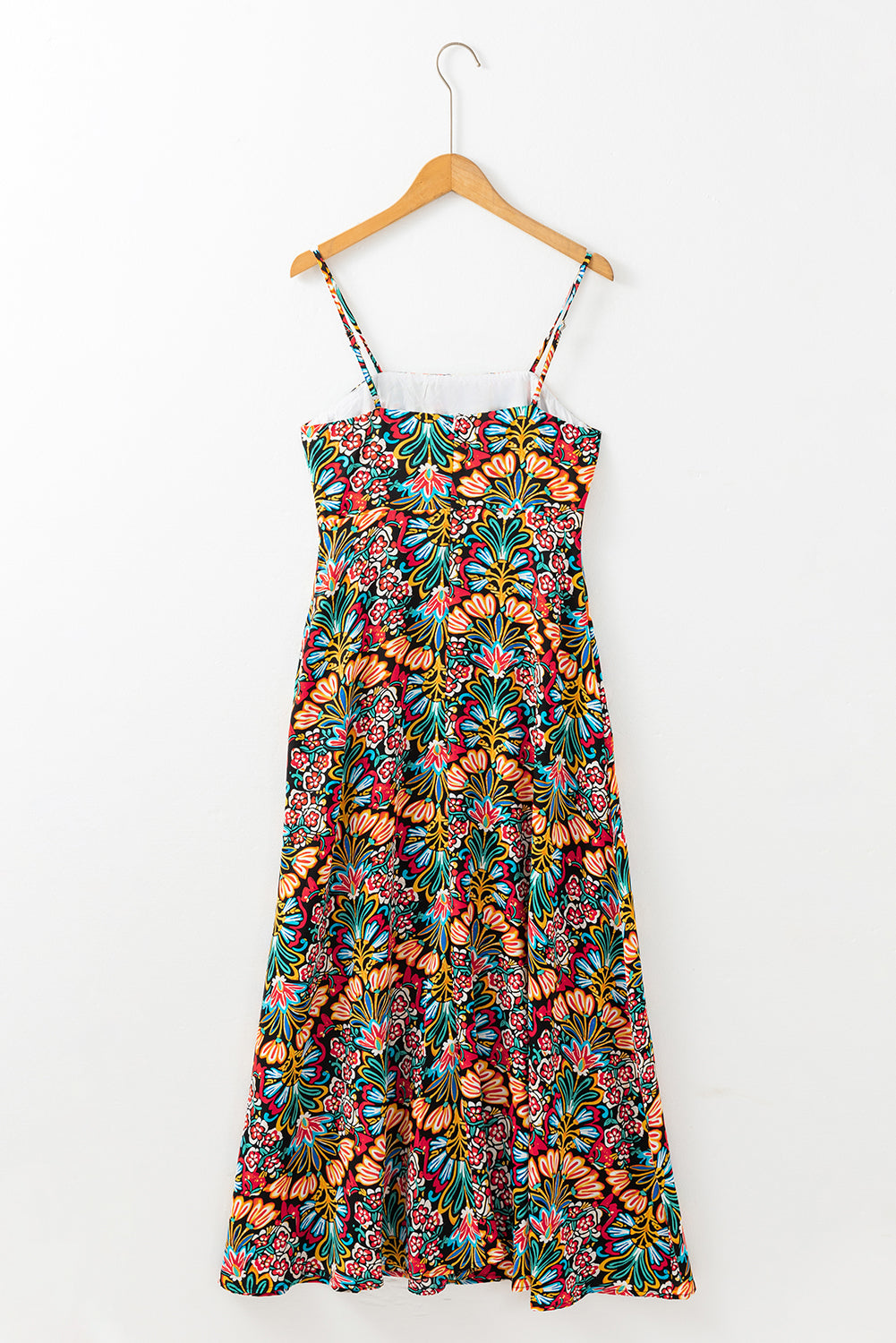 Black Boho Floral Print Thin Straps Sleeveless High Waist Maxi Dress Floral Dresses JT's Designer Fashion