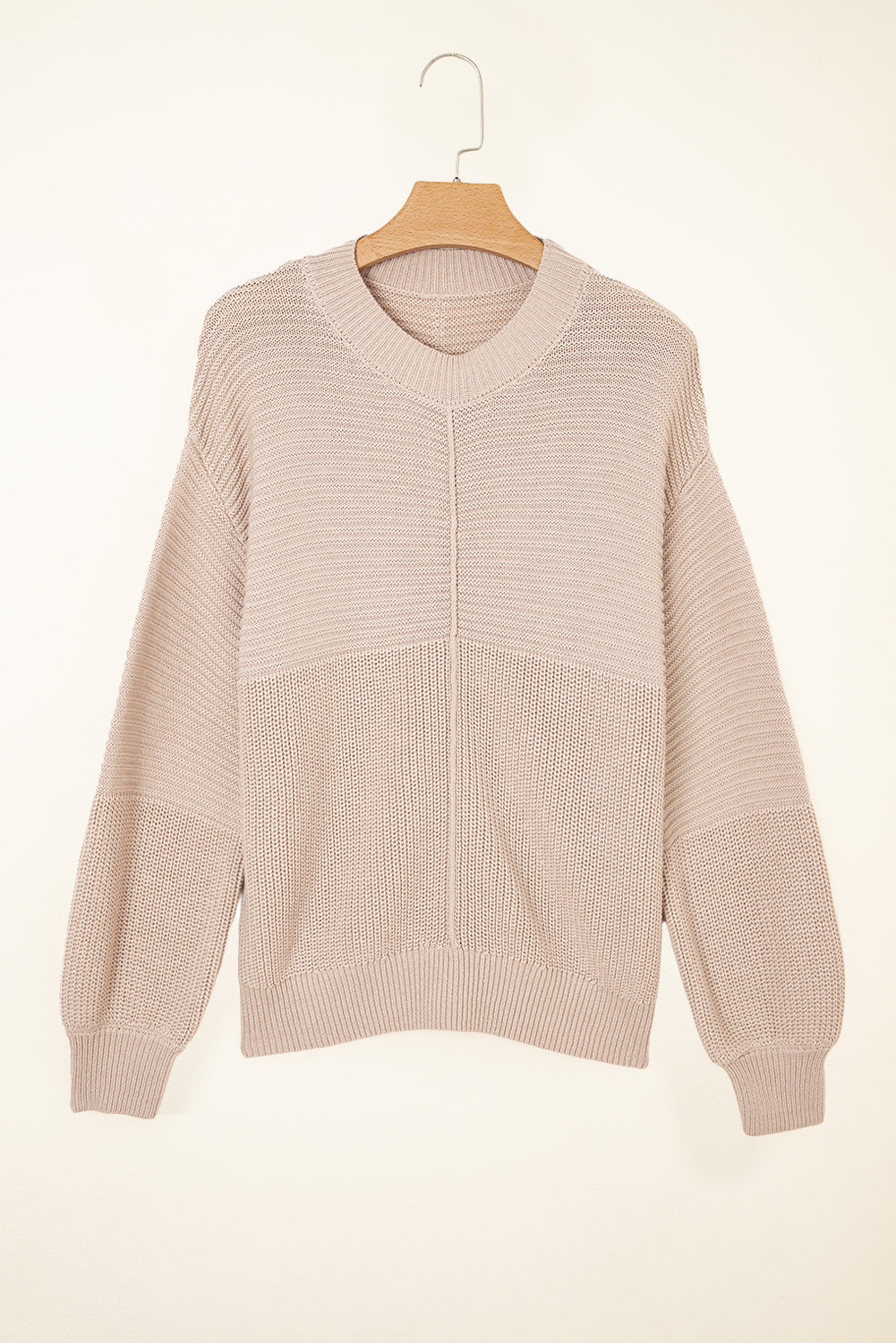 Parchment Mixed Texture Patchwork Knitted Puff Sleeve Sweater Sweaters JT's Designer Fashion