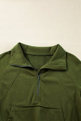 Moss Green Quarter Zip Stand Neck Kangaroo Pocket Sweatshirt Sweatshirts & Hoodies JT's Designer Fashion