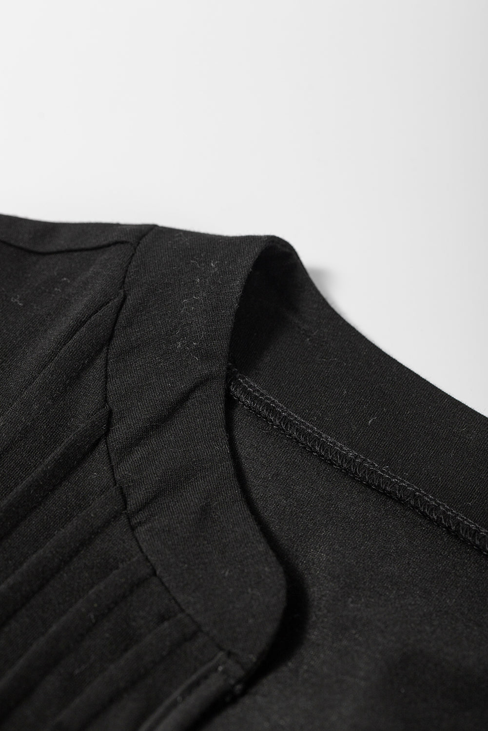 Black Notched Neck Pleated Puff Sleeve Shift T-shirt Dress T Shirt Dresses JT's Designer Fashion