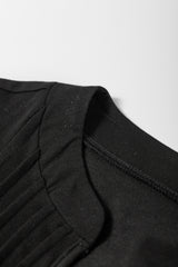 Black Notched Neck Pleated Puff Sleeve Shift T-shirt Dress T Shirt Dresses JT's Designer Fashion