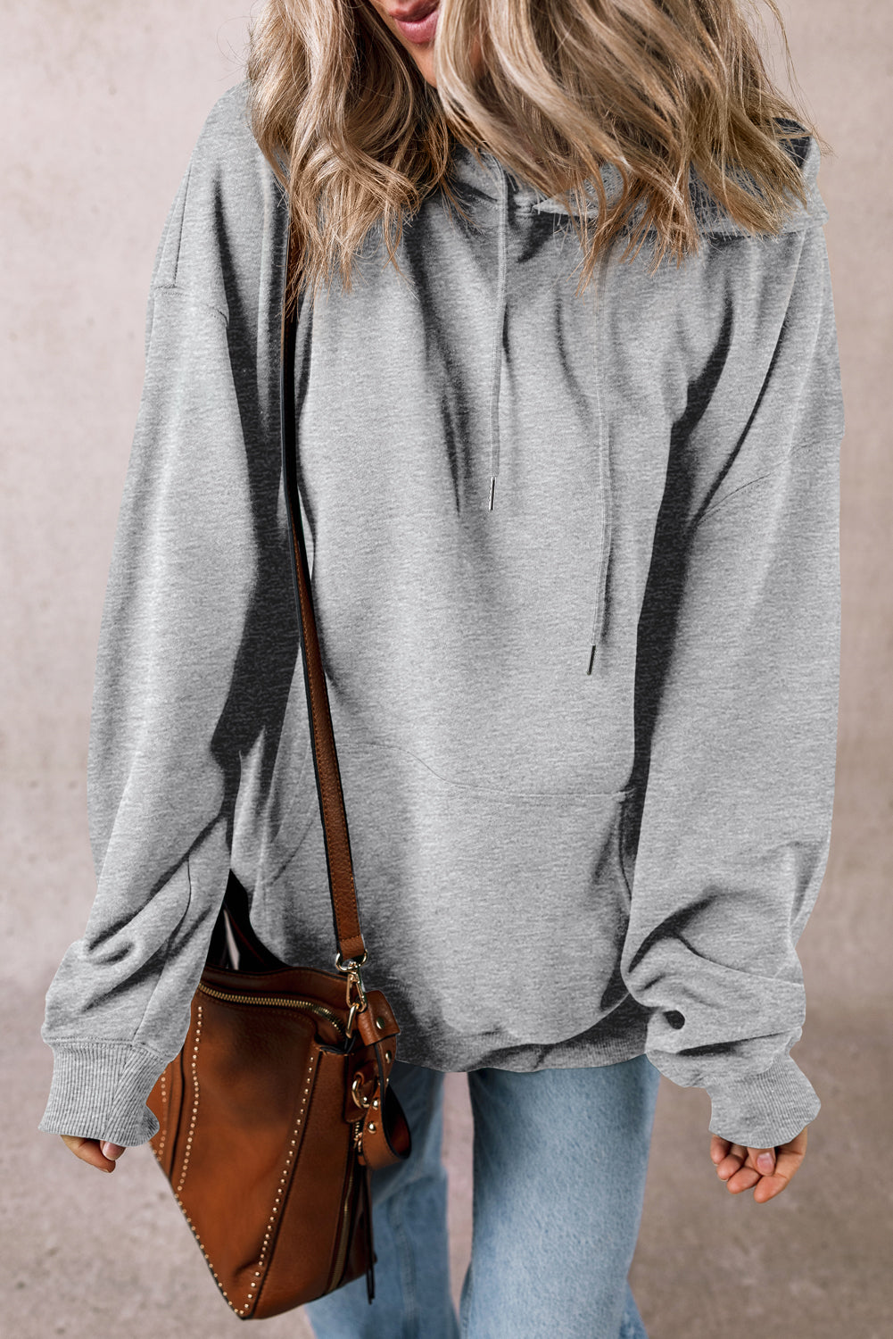Light Grey Fleece Lined Kangaroo Pocket Drawstring Chunky Hoodie Sweatshirts & Hoodies JT's Designer Fashion