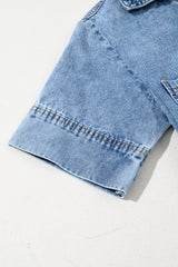 Beau Blue Short Sleeve Collared Patched Pocket Denim Mini Dress Mini Dresses JT's Designer Fashion