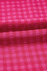 Rose Ginham Check Bubble Sleeve Ruffled Long Dress Maxi Dresses JT's Designer Fashion