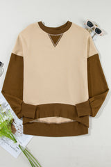 Apricot Color Block Thumbhole Sleeve Drop Shoulder Sweatshirt Sweatshirts & Hoodies JT's Designer Fashion