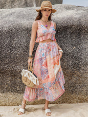 Printed V-Neck Top and Midi Skirt Set Skirt Sets JT's Designer Fashion